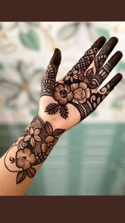 Front Hand Mehndi Design Flower